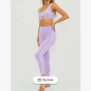 Beach Riot Lavender High-Rise Leggings with White Side Stripes